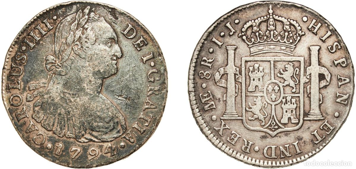 Monete da Spagna: Peru Spanish colony 1794 LIMAE IJ 8 Reales - Carlos IV (Colonial Milled Coinage) Silver (.896) Sant