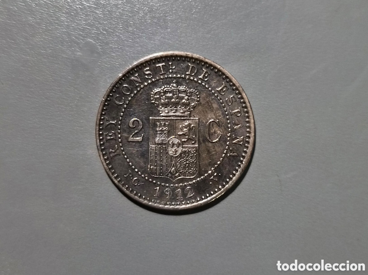 Monedas de Espa&ntilde;a: 2 c&eacute;ntimos de Alfonso XIII 1912 &ndash; Madrid &ndash; Bronce