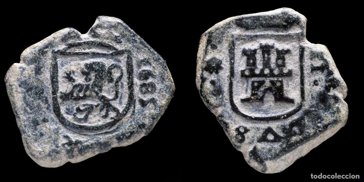 Monnaies d'Espagne: 1685, 2 Maravedis Charles II, Coru&ntilde;a Mint - 21 mm / 5,37 gr.