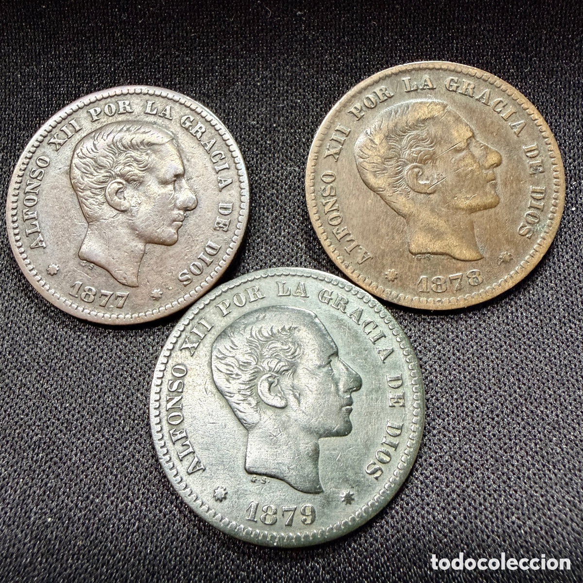 Monedas de Espa&ntilde;a: Lote 3 monedas 5 c&eacute;ntimos Alfonso XII - Foto 2