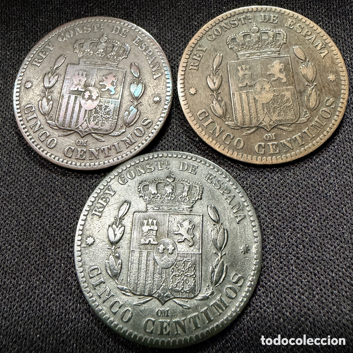 Monedas de Espa&ntilde;a: Lote 3 monedas 5 c&eacute;ntimos Alfonso XII - Foto 3