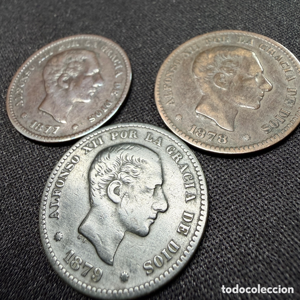 Monedas de Espa&ntilde;a: Lote 3 monedas 5 c&eacute;ntimos Alfonso XII - Foto 4