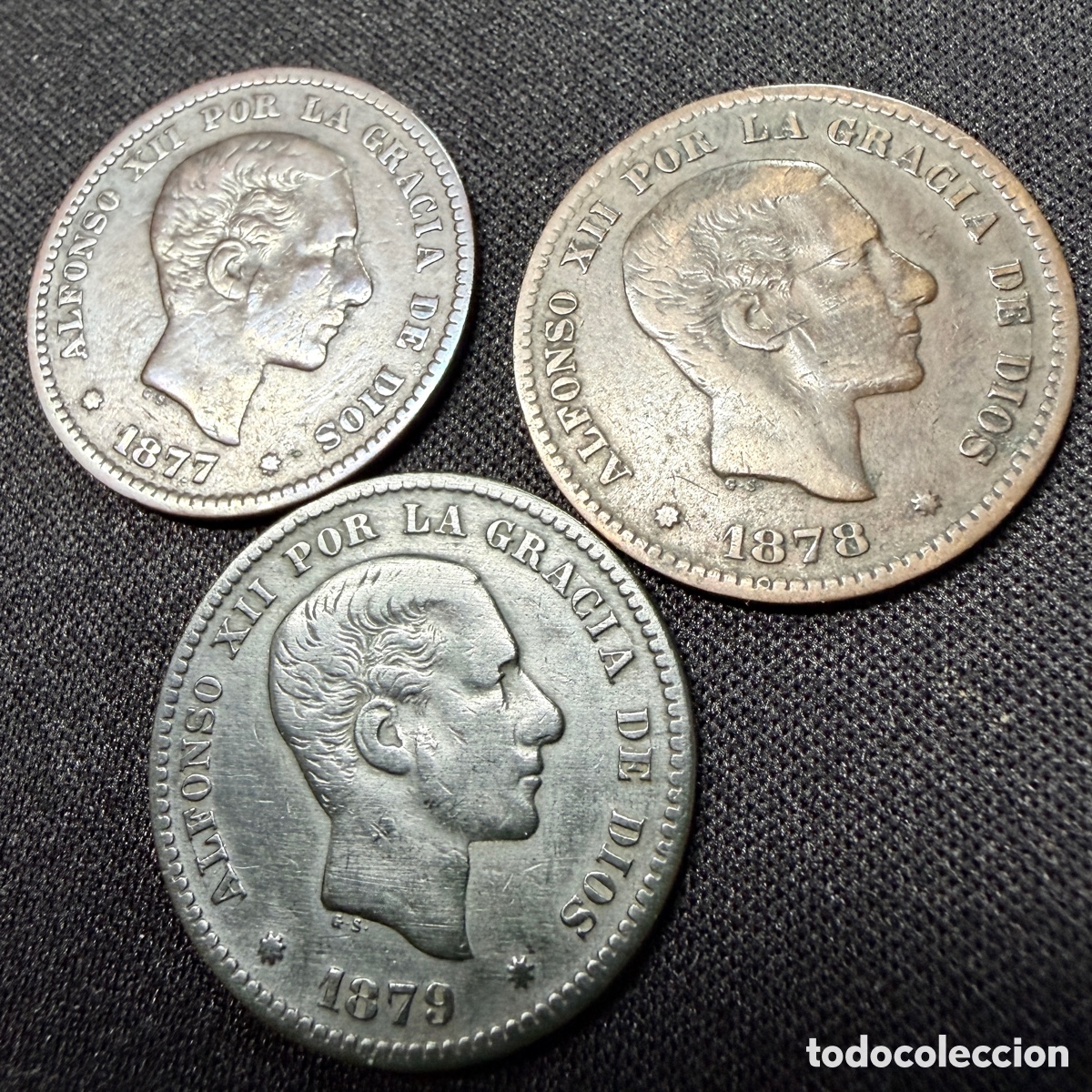 Coins of Spain: Lote 3 monedas 5 c&eacute;ntimos Alfonso XII