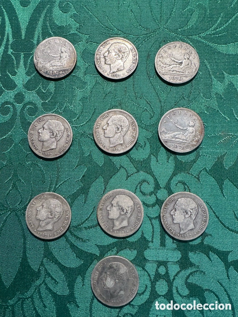 Monedas de Espa&ntilde;a: LOTE DIEZ MONEDAS DE DOS PESETAS EN PLATA ESPA&Ntilde;A . VARIOS A&Ntilde;OS.