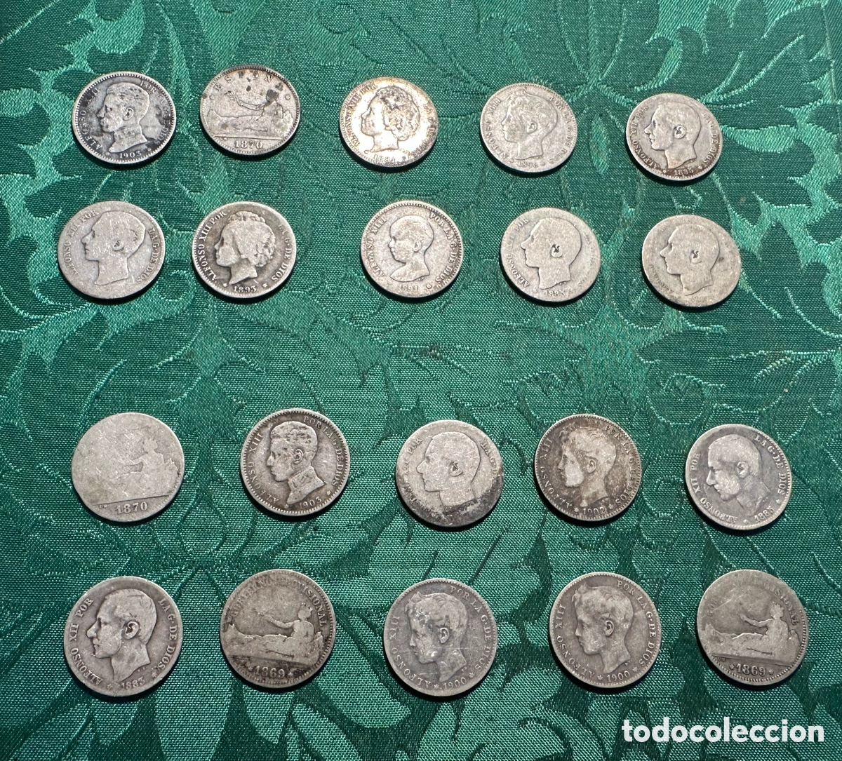 Monedas de Espa&ntilde;a: LOTE DE 20 MONEDAS DE 1 PESETA DE PLATA.