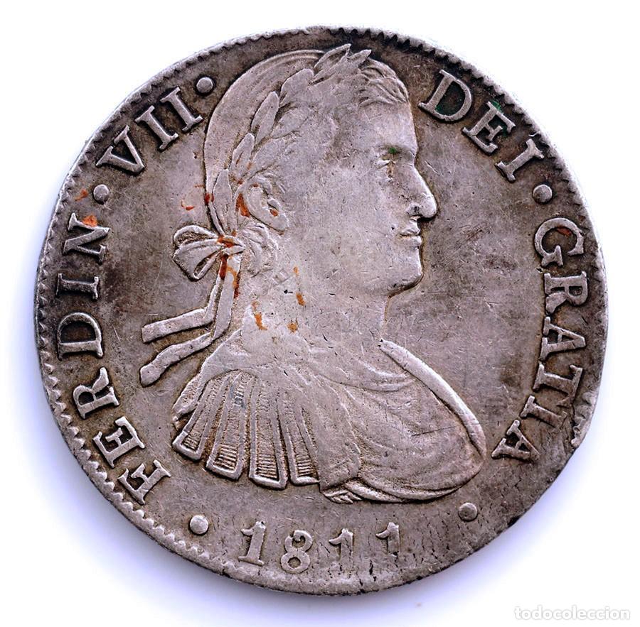 Monedas de Espa&ntilde;a: SC-Spain-Fernando VII. 8 Reales 1811 TH M&eacute;xico. MBC+/VF+ Plata 26,9 g.