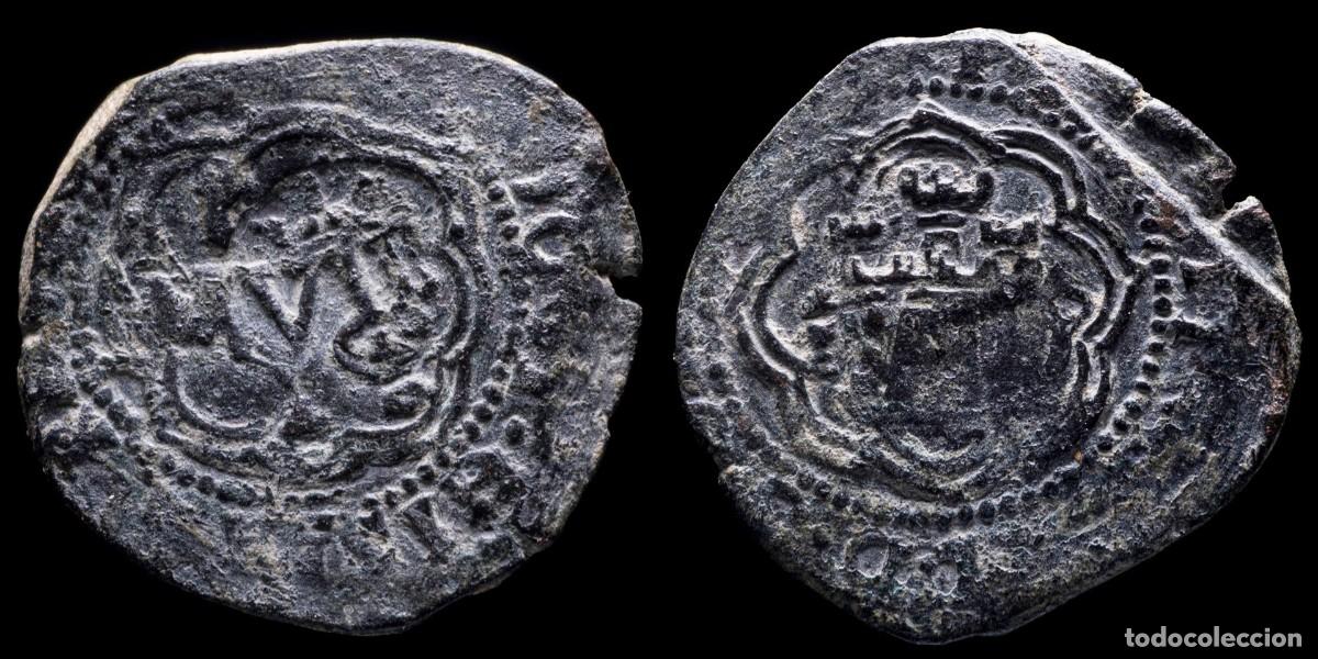 Coins of Spain: 8 Maravedis Philips IV Resello on 4 Maravedis Catholic Kings - 26 mm / 7,97 gr.