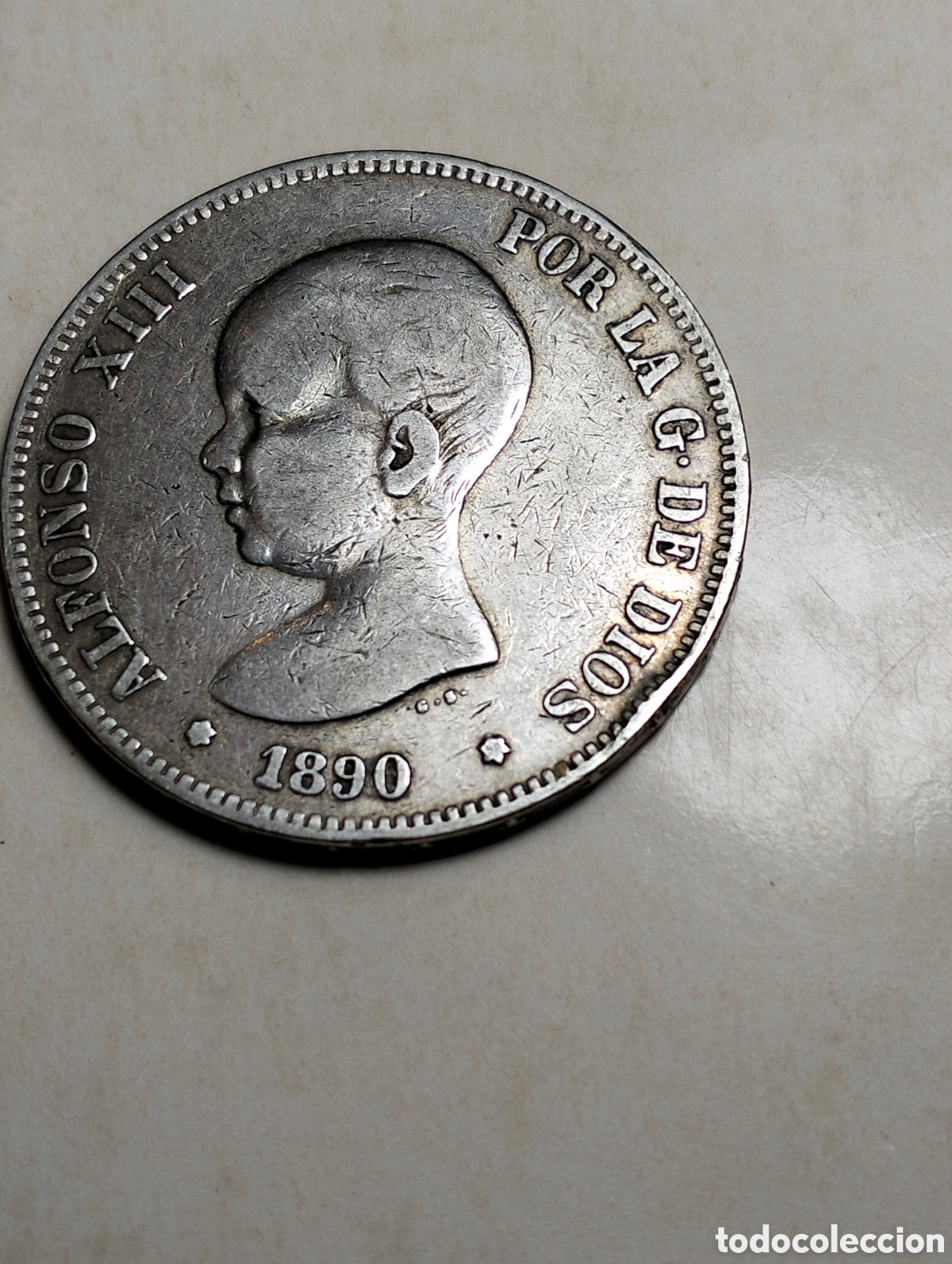 Coins of Spain: 1890*-90 Alfonso XIII 5 Pesetas MPM. Plata