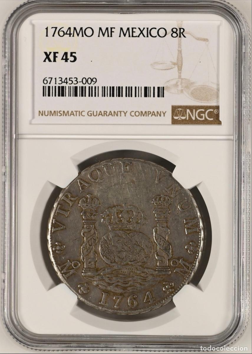 Monedas de Espa&ntilde;a: 8 Reales columnarios encapsulados NGC XF45