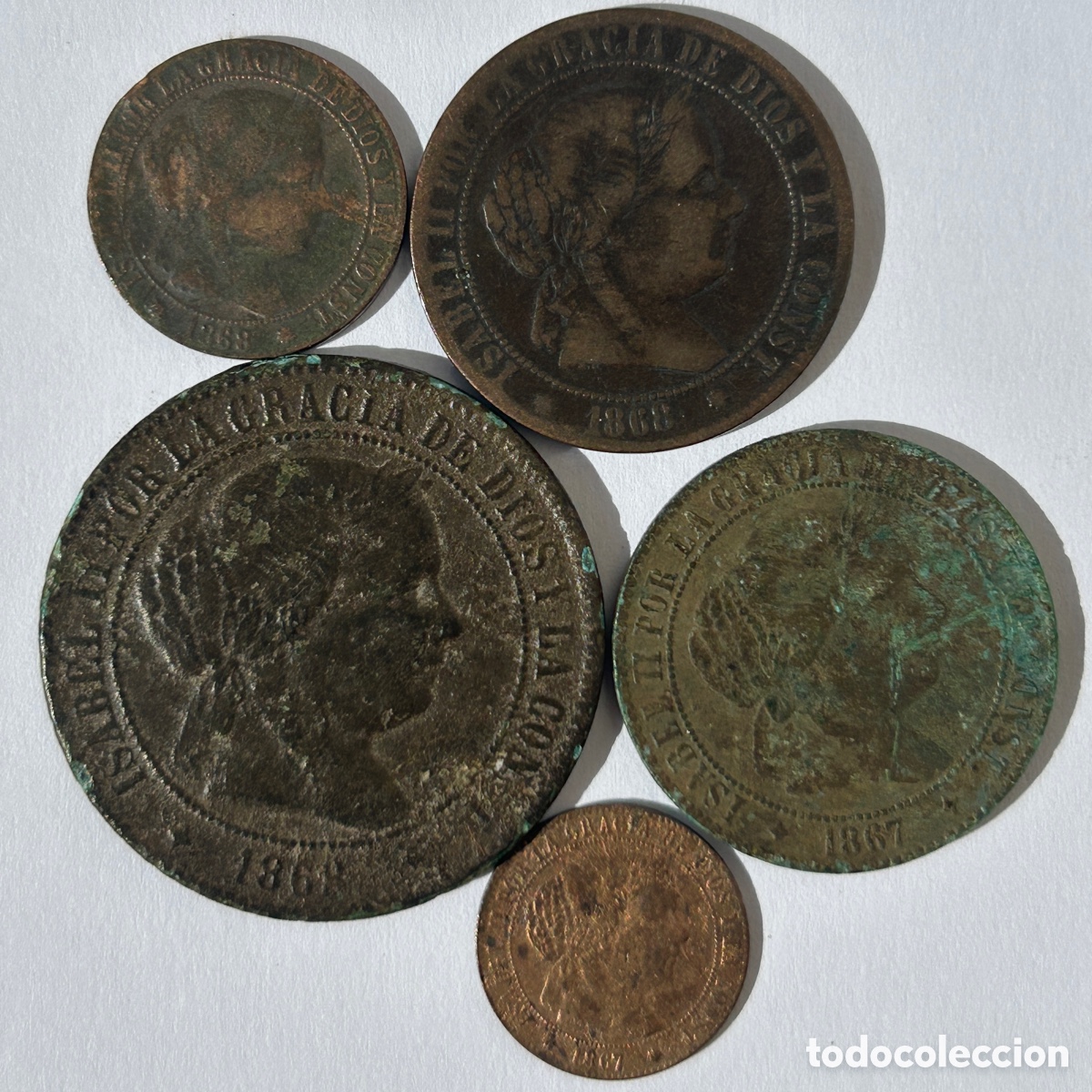 Coins of Spain: Lote c&eacute;ntimos de escudo Isabel II