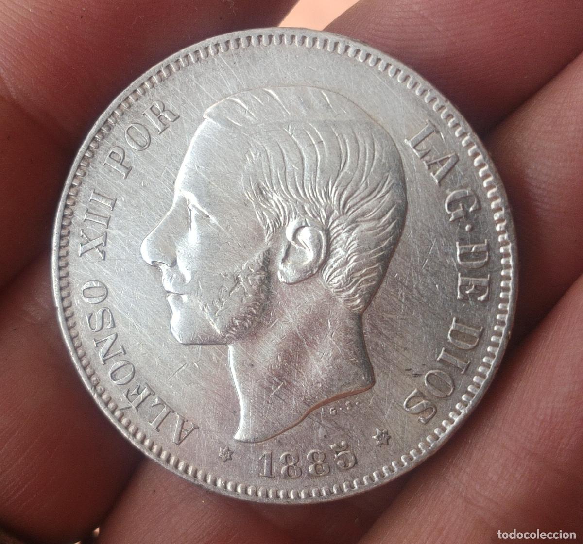 Monedas de Espa&ntilde;a: Buen duro de plata original de 5 pesetas de 1885 estrellas 18 87
