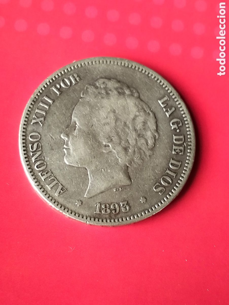 Moedas de Espanha: 1893*-*ALFONSO XIII 5 PESETAS. PGL. PLATA.