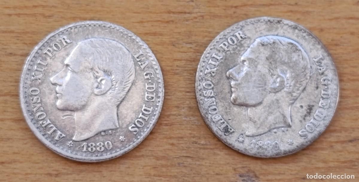 Moedas de Espanha: Lote 2 Monedas 50 C&eacute;ntimos 1880 Alfonso XII - Plata (Madrid / MS M)