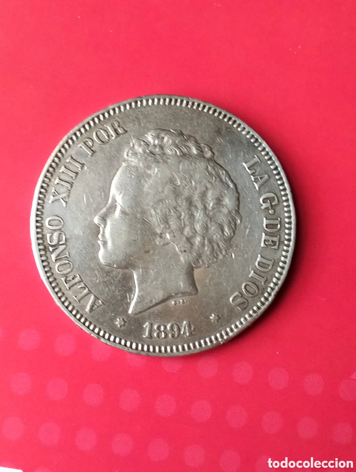 Monedas de Espa&ntilde;a: 1894*18*--ALFONSO XIII 5 PESETAS.PGV Tipo rizos.PLATA