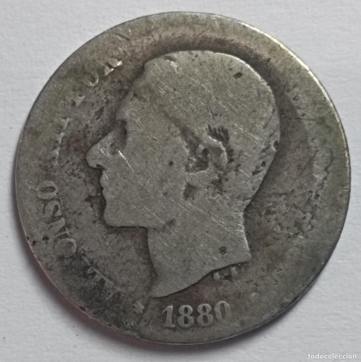 Monedas de Espa&ntilde;a: Moneda 50 c&eacute;ntimos de Alfonso XII de 1880 de plata