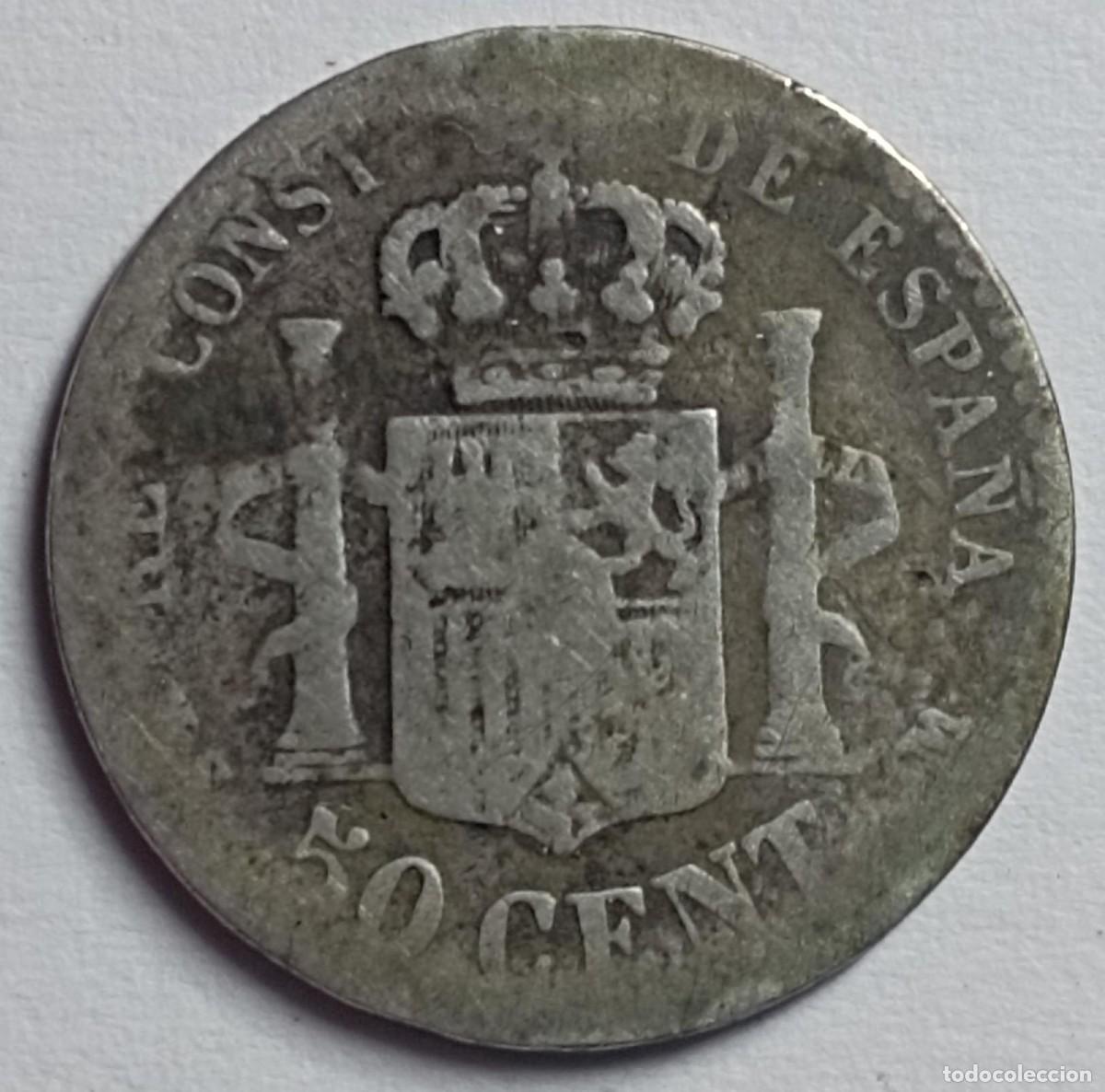 Monedas de Espa&ntilde;a: Moneda 50 c&eacute;ntimos de Alfonso XII de 1880 de plata - Foto 2