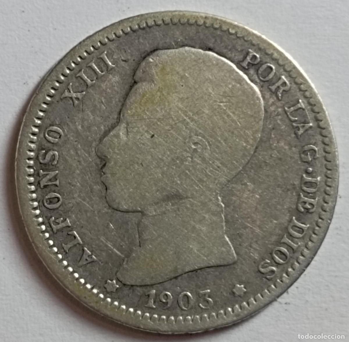 Monedas de Espa&ntilde;a: Moneda 1 peseta de Alfonso XIII de 1903 de plata