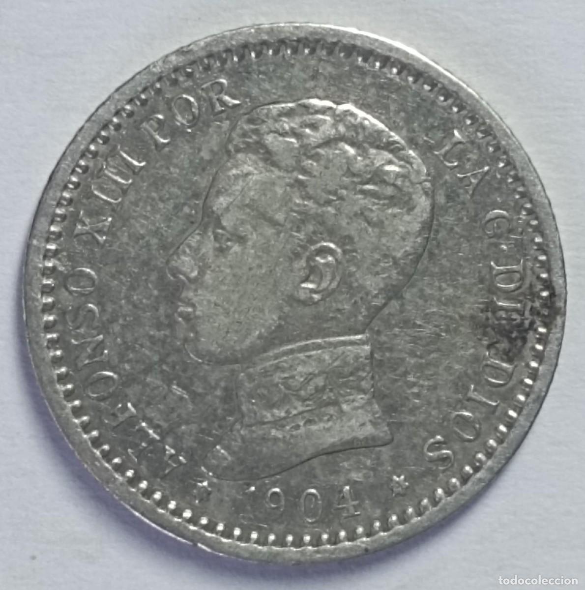 Monnaies d'Espagne: Moneda 50 c&eacute;ntimos de Alfonso XIII de 1904 de plata