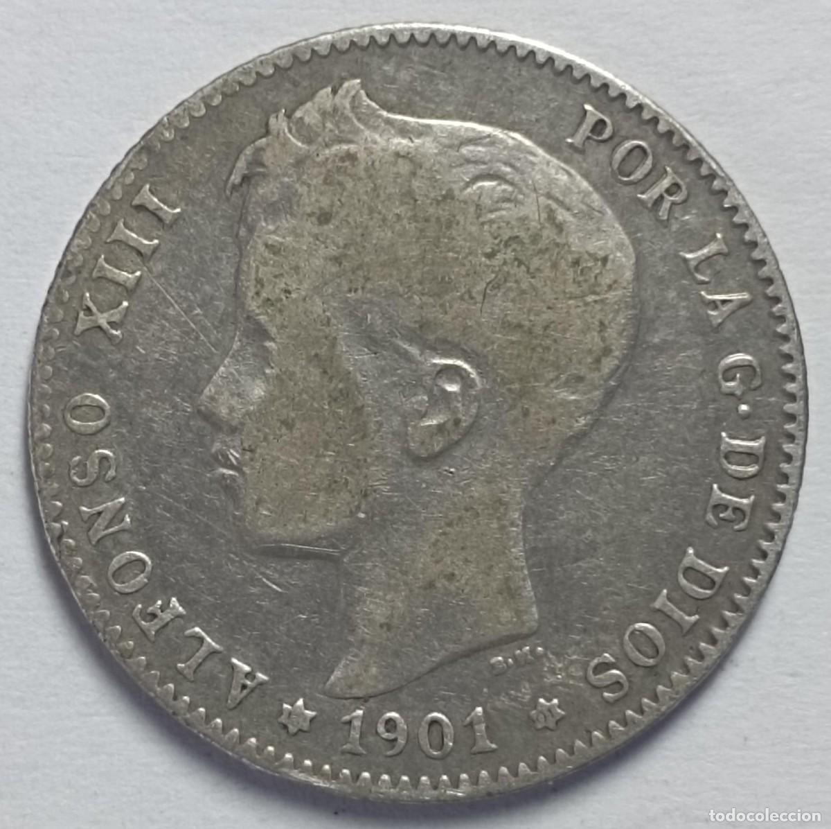 Monnaies d'Espagne: Moneda de Espa&ntilde;a 1 peseta de Alfonso XIII de 1901 de plata