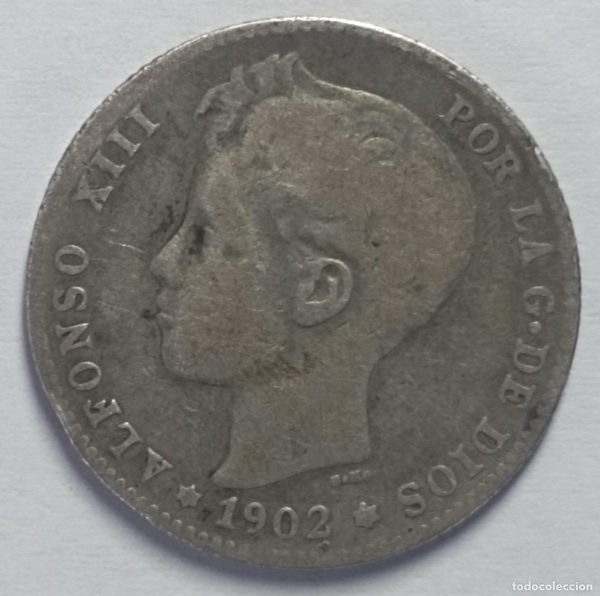 Monnaies d'Espagne: Moneda de Espa&ntilde;a 1 peseta de Alfonso XIII de 1902 de plata