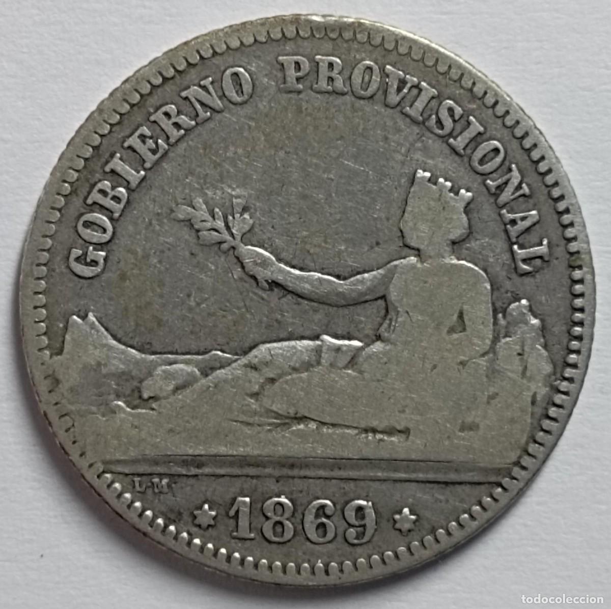 M&uuml;nzen von Spanien: Moneda 1 peseta del Gobierno Provisional de 1869 de plata