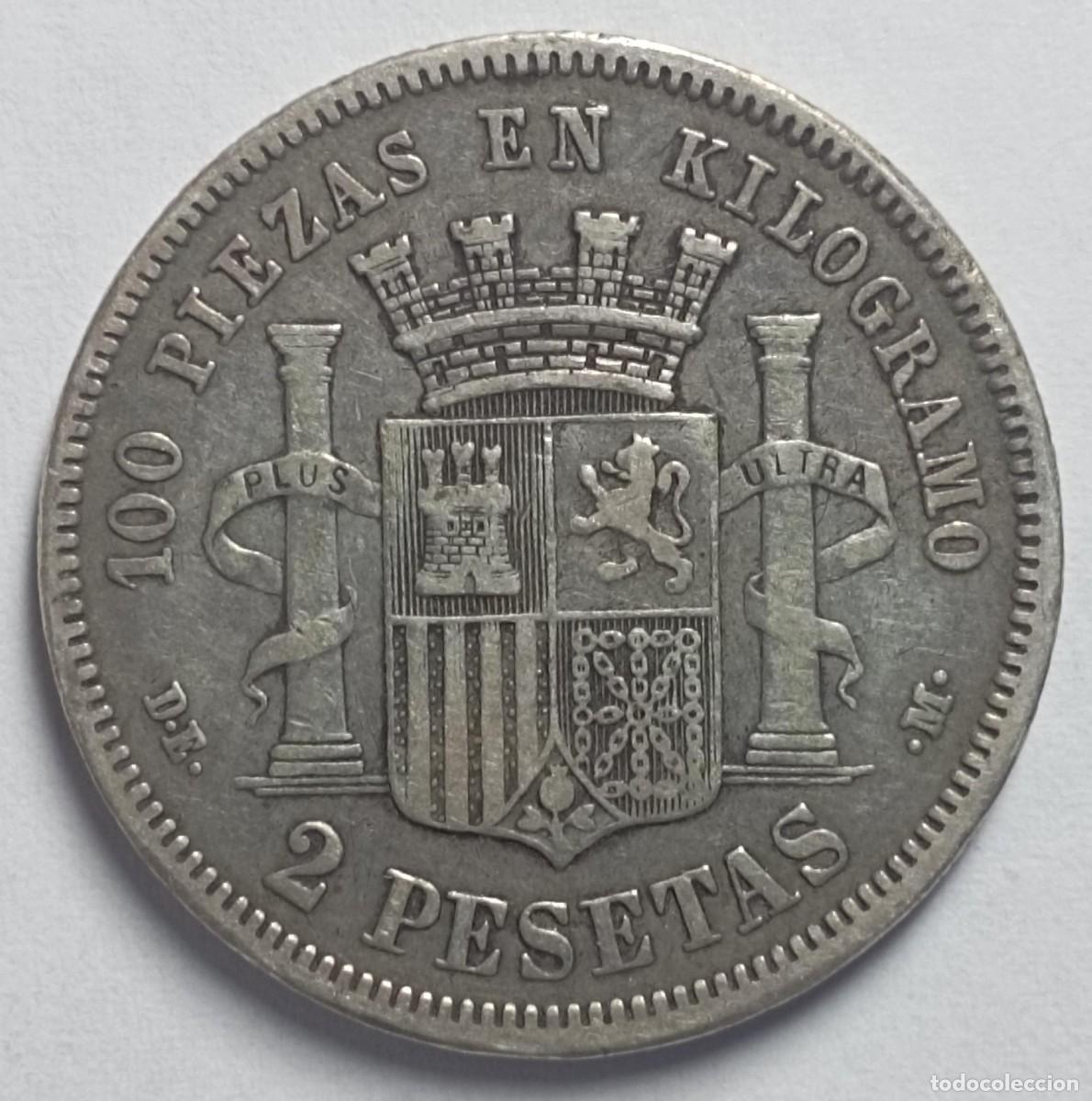M&uuml;nzen von Spanien: Moneda de Espa&ntilde;a 2 pesetas Gobierno Provisional de 1870 de plata