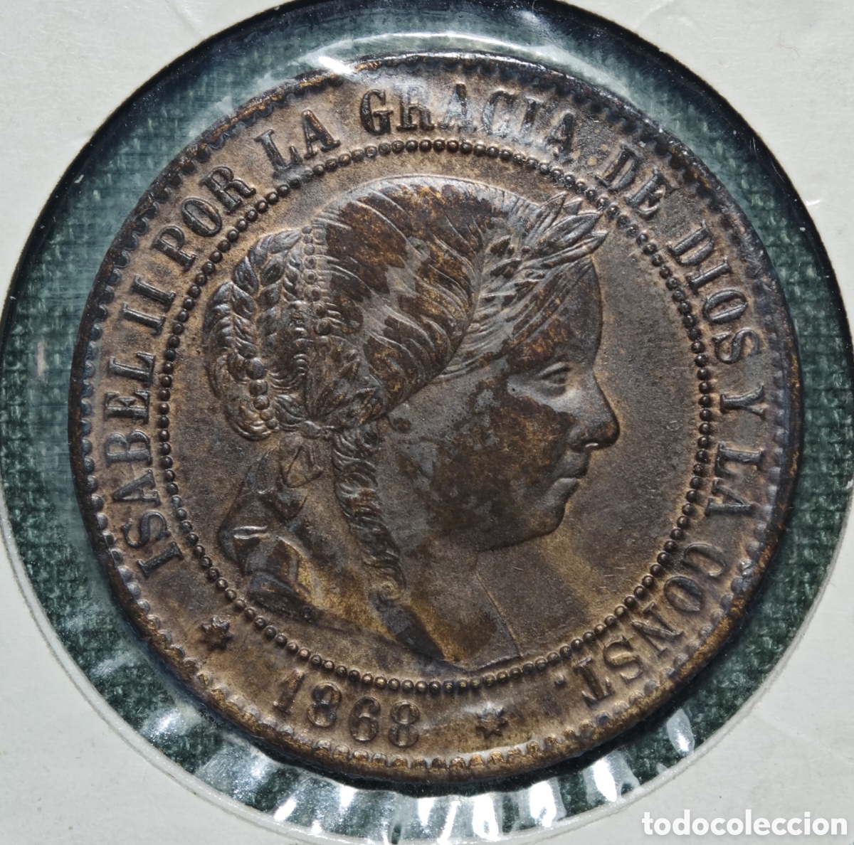 Monete da Spagna: 2 y 1/2 C&Eacute;NTIMO de ESCUDO 1868 SEVILLA ISABEL II EBC+ SIN C