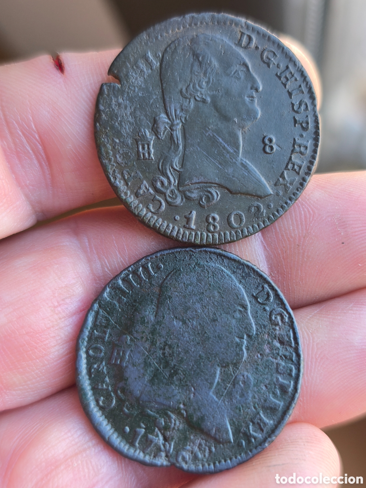 Monedas de Espa&ntilde;a: Carlos IV 8 maravedis 2 monedas Segovia