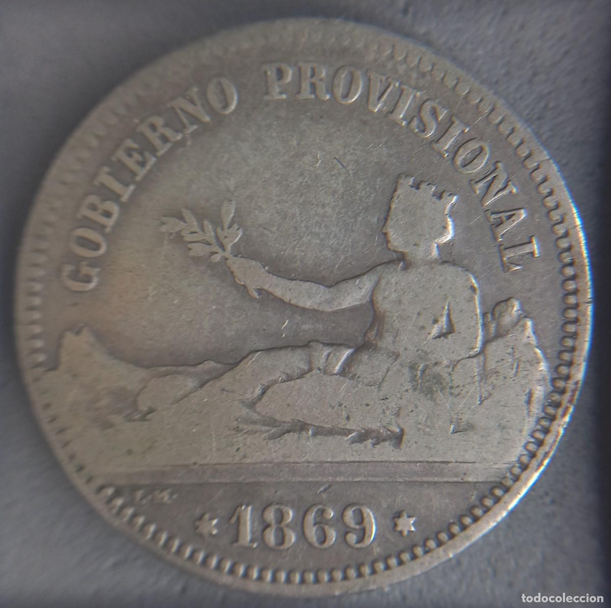 Moedas de Espanha: Moneda de plata Espa&ntilde;a. 1 peseta, Gobierno Provisional, a&ntilde;o 1869