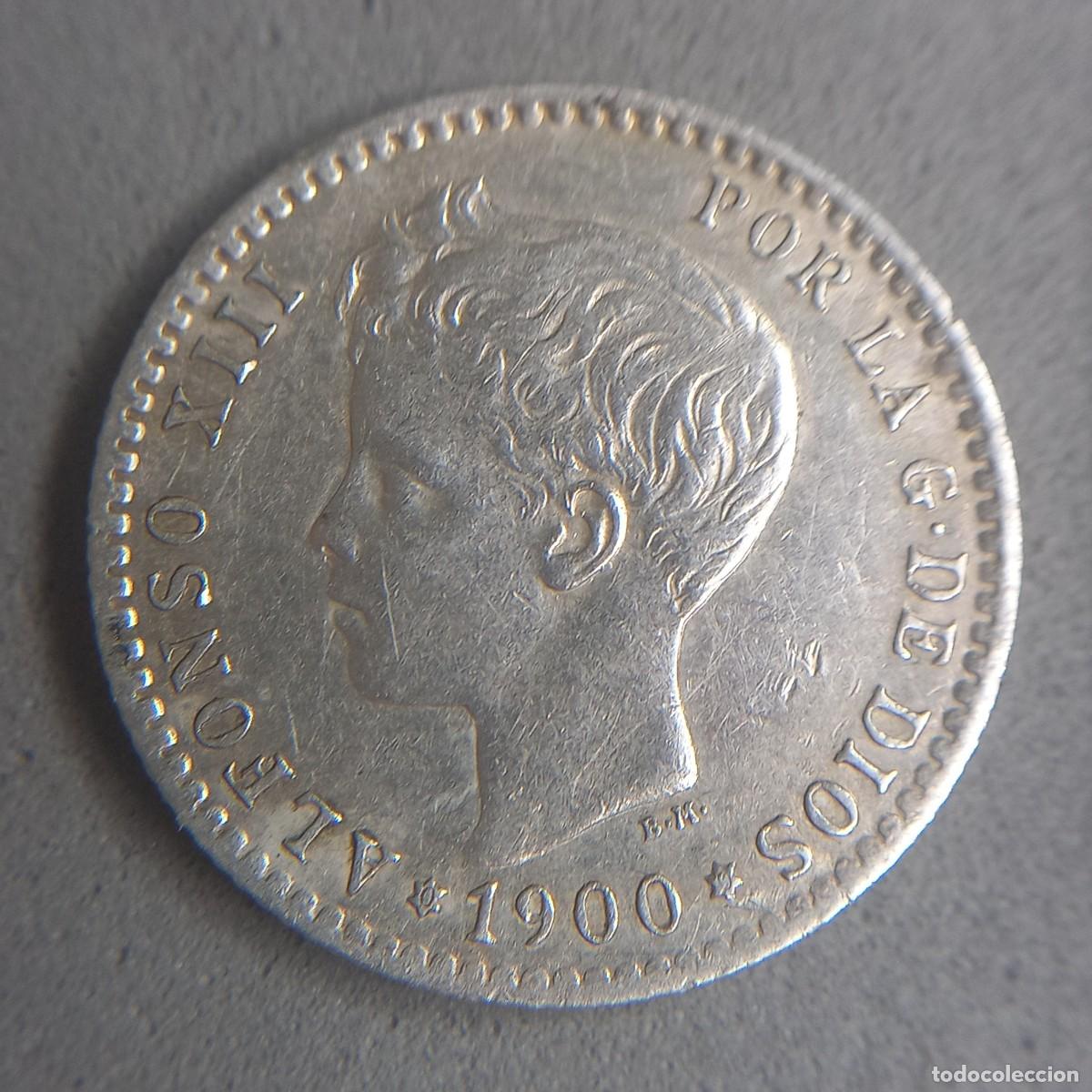 Moedas de Espanha: Moneda de plata. Espa&ntilde;a. 50 c&eacute;ntimos de Alfonso XIII, a&ntilde;o 1900 estrellas *0* *0*