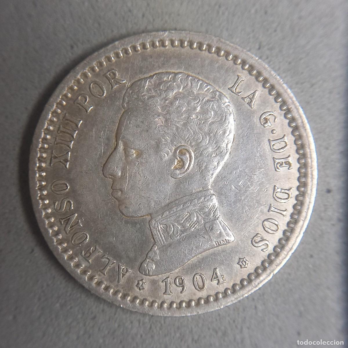 M&uuml;nzen von Spanien: Moneda de plata. Espa&ntilde;a. 50 c&eacute;ntimos de Alfonso XIII, a&ntilde;o 1904 estrellas *1* *0*