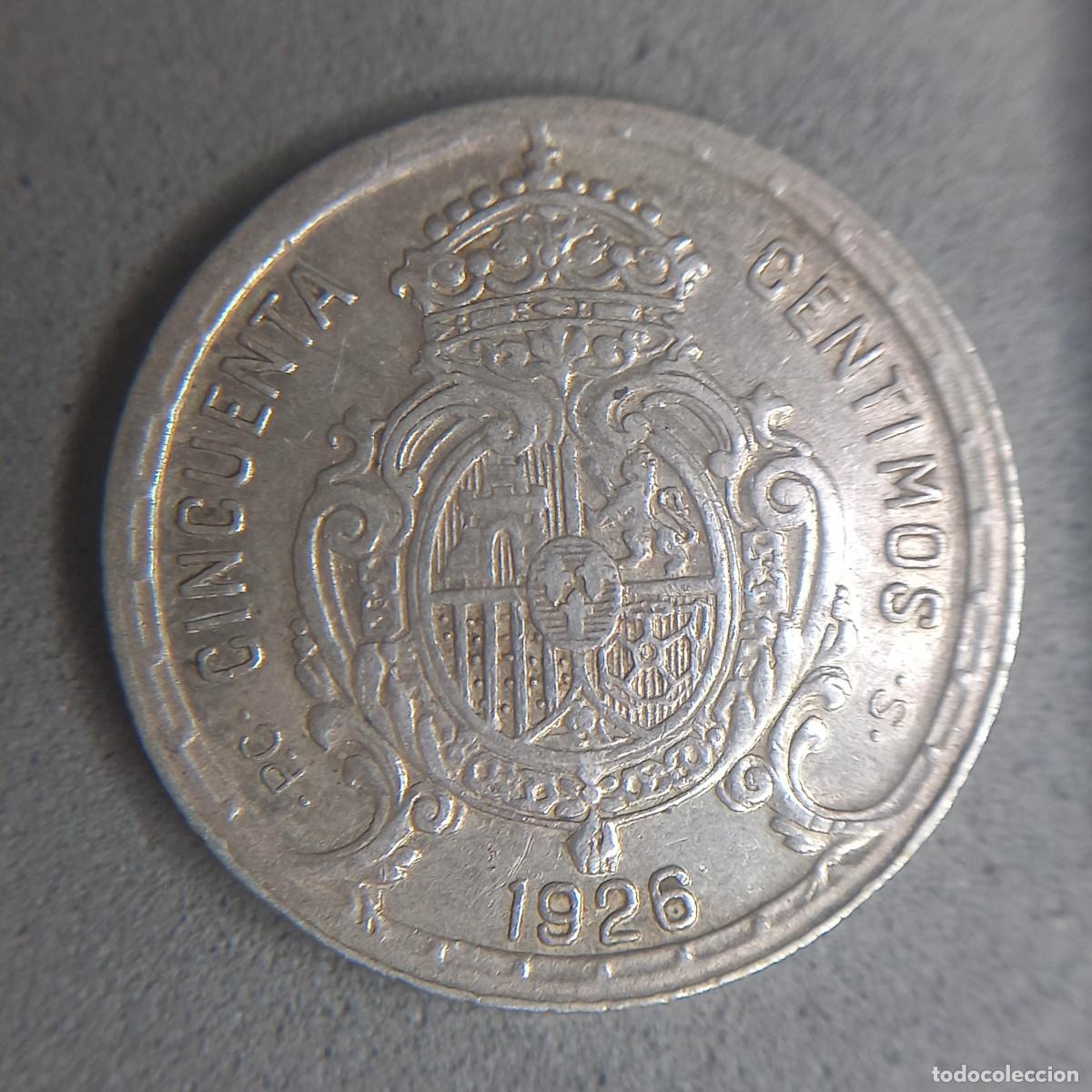M&uuml;nzen von Spanien: Moneda de plata. Espa&ntilde;a. 50 c&eacute;ntimos de Alfonso XIII, a&ntilde;o 1926