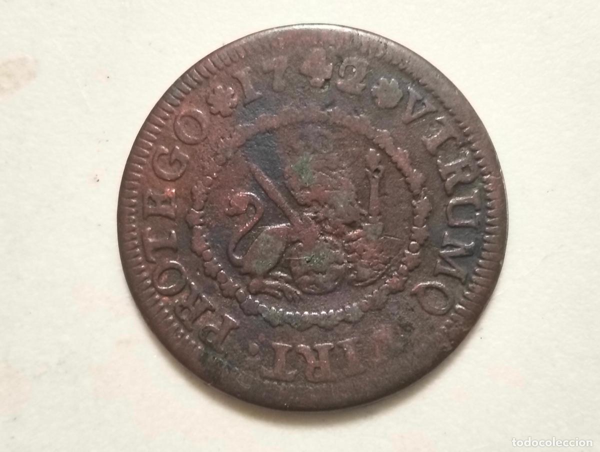 Monedas de Espa&ntilde;a: MONEDA COBRE, FELIPE V, A&Ntilde;O 1742, 4 MARAVEDIS, CECA SEGOVIA
