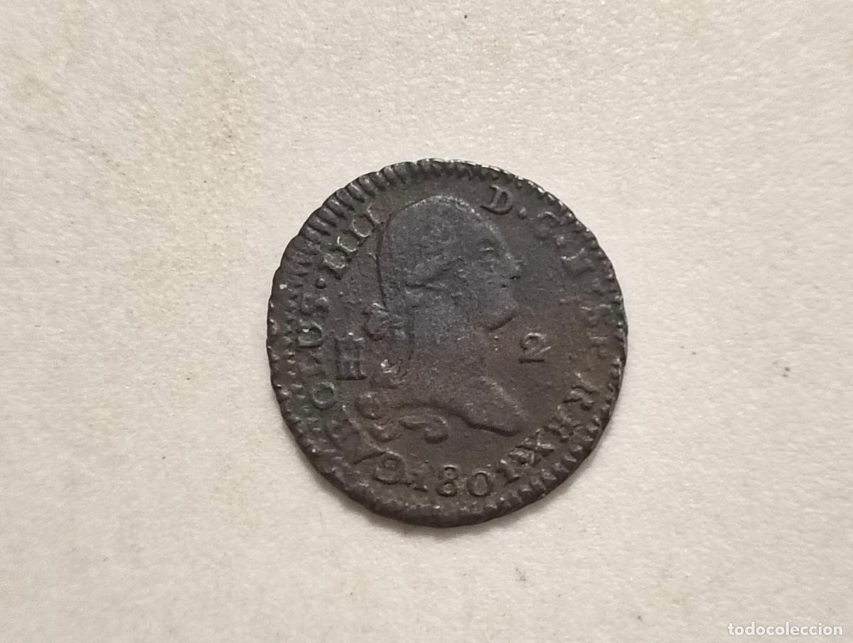 Monedas de Espa&ntilde;a: MONEDA COBRE, CARLOS IIII, A&Ntilde;O 1801, 2 MARAVEDIS, CECA SEGOVIA