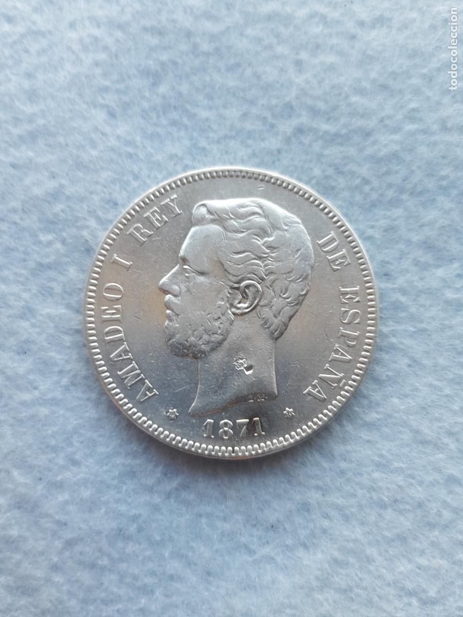 Moedas de Espanha: Amadeo I. 5 Pesetas. A&ntilde;o 1871. D.E - M. Plata.