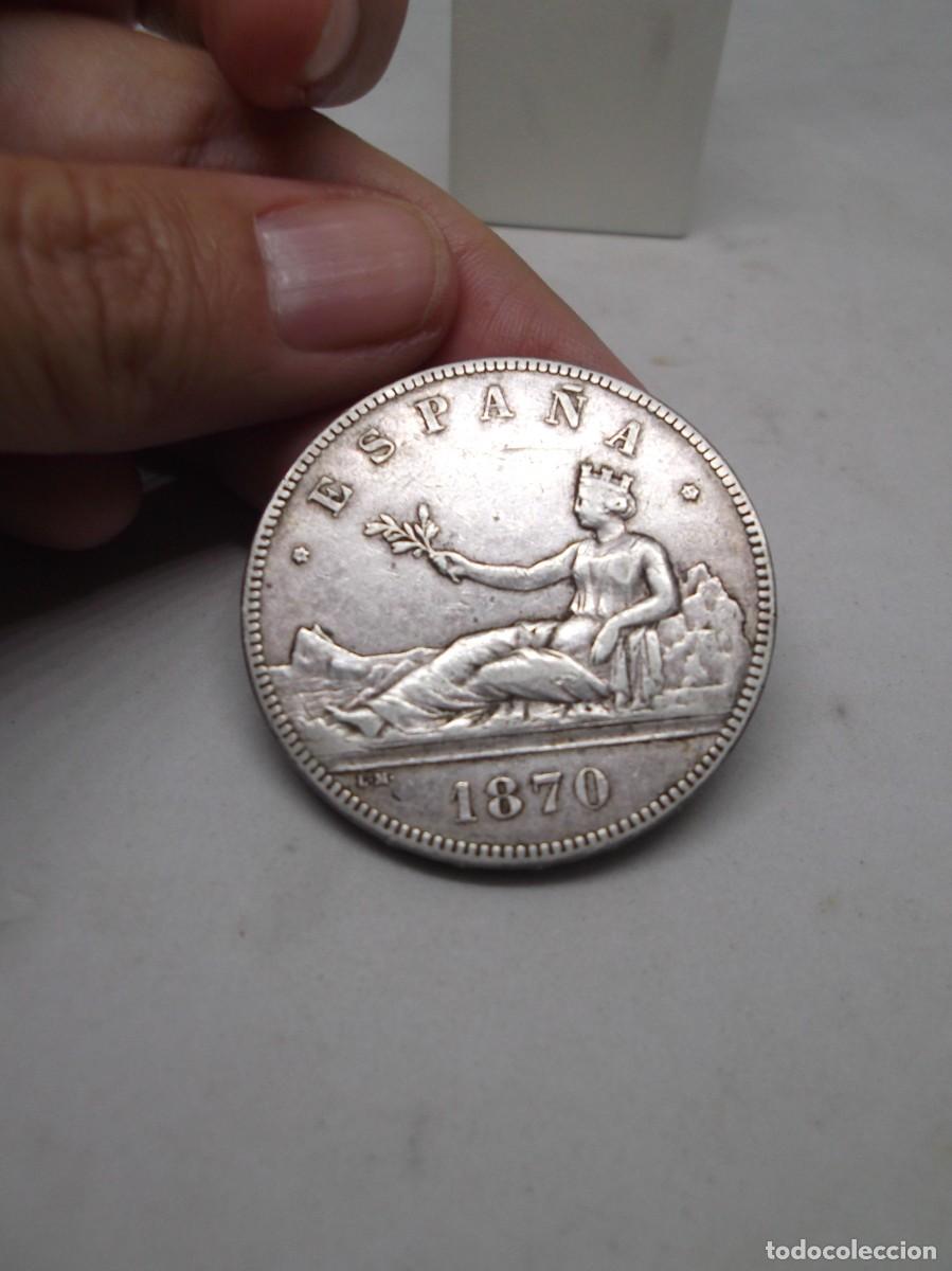 M&uuml;nzen von Spanien: Moneda de Espa&ntilde;a de 1870 5 pesetas Plata.Estrella 18 Estrella 70