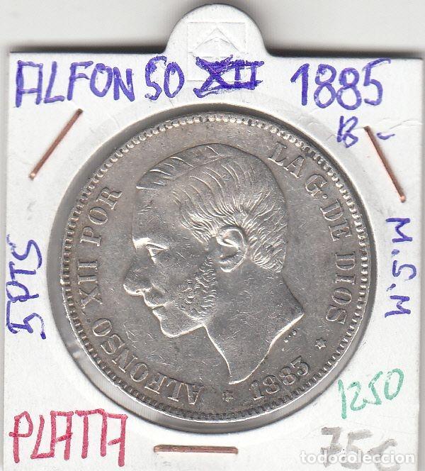 M&uuml;nzen von Spanien: CRE1250 MONEDA ESPA&Ntilde;A ALFONSO XII 5 PESETAS 1885 &rdquo;18-XX&rdquo; PLATA