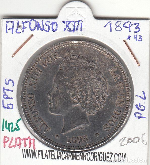 Monnaies d'Espagne: CRE1425 MONEDA ESPA&Ntilde;A ALFONSO XIII 5 PESETAS 1893 PLATA