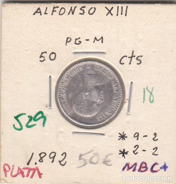 Coins of Spain: CRE0529 MONEDA ESPA&Ntilde;A ALFONSO XIII 50 CENTIMOS 1892 PLATA