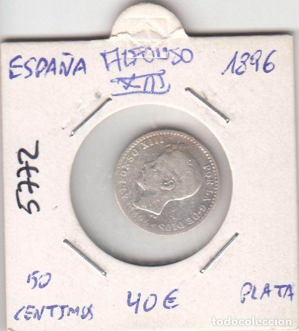 Coins of Spain: E5772 MONEDA ESPA&Ntilde;A ALFONSO XIII 50 CENTIMOS 1896 PLATA