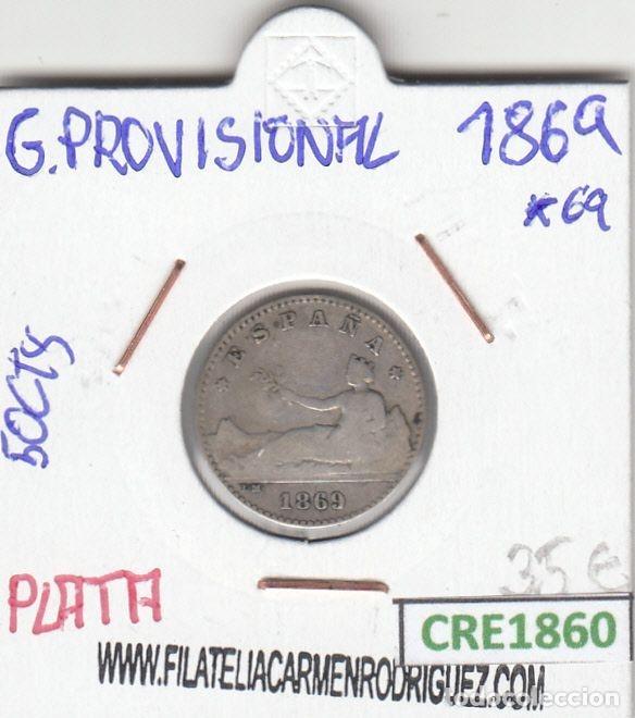 Coins of Spain: CRE1860 MONEDA ESPA&Ntilde;A GOBIERNO PROVISIONAL 50 CENTIMOS PLATA