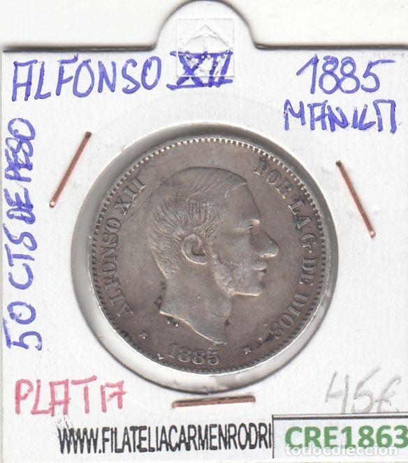 Coins of Spain: CRE1863 MONEDA ESPA&Ntilde;A ALFONSO XII 50 CENTAVOS DE PESO 1885 MANILA PLATA