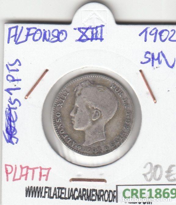 Coins of Spain: CRE1869 MONEDA ESPA&Ntilde;A ALFONSO XIII 1 PESETA 1902 PLATA