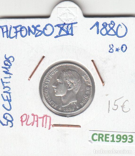 Moedas de Espanha: CRE1993 MONEDA ESPA&Ntilde;A ALFONSO XIII 50 CENTIMOS 1880 PLATA