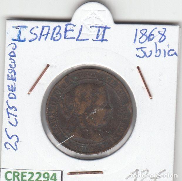 Monedas de Espa&ntilde;a: CRE2294 MONEDA ESPA&Ntilde;A ISABEL II 25 CENTIMOS DE ESCUDO 1868 JUBIA