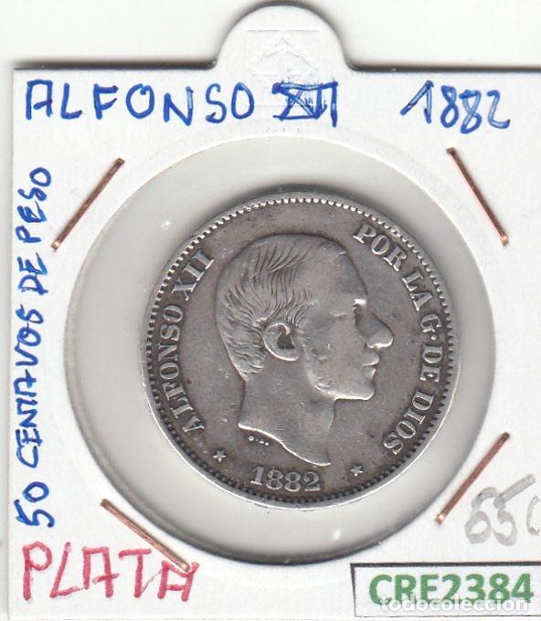 M&uuml;nzen von Spanien: CRE2384 MONEDA ESPA&Ntilde;A ALFONSO XII 50 CENTAVOS DE PESO 1882 PLATA