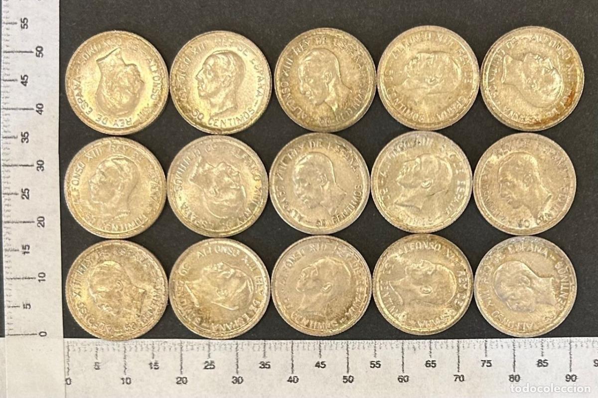 M&uuml;nzen von Spanien: CRE2400 LOTE DE 15 MONEDAS ESPA&Ntilde;A 50 CENTIMOS ALFONSO XIII PLATA