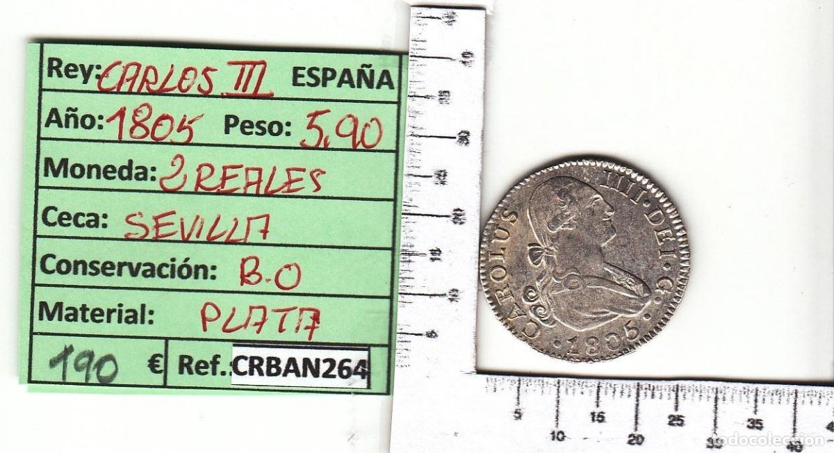 M&uuml;nzen von Spanien: CRBAN264 MONEDA ESPA&Ntilde;A 2 REALES 1805 CARLOS IV SEVILLA