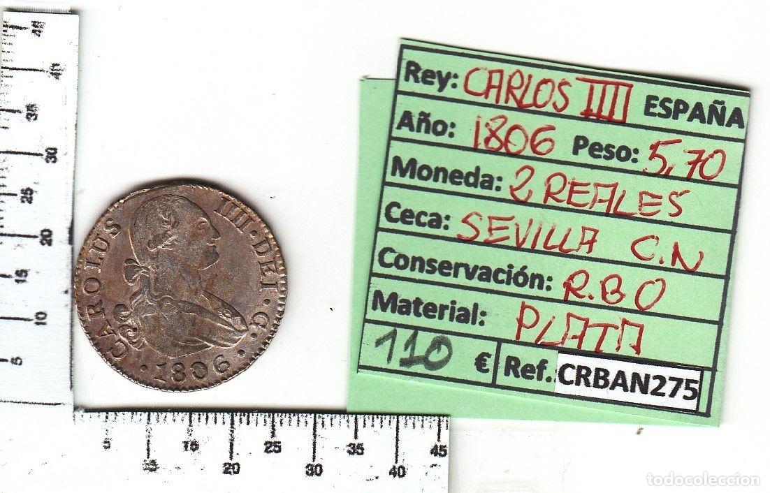 M&uuml;nzen von Spanien: CRBAN275 MONEDA 2 REALES 1806 CARLOS IV SEVILLA