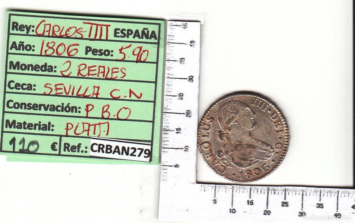M&uuml;nzen von Spanien: CRBAN279 MONEDA 2 REALES 1806 CARLOS IV SEVILLA